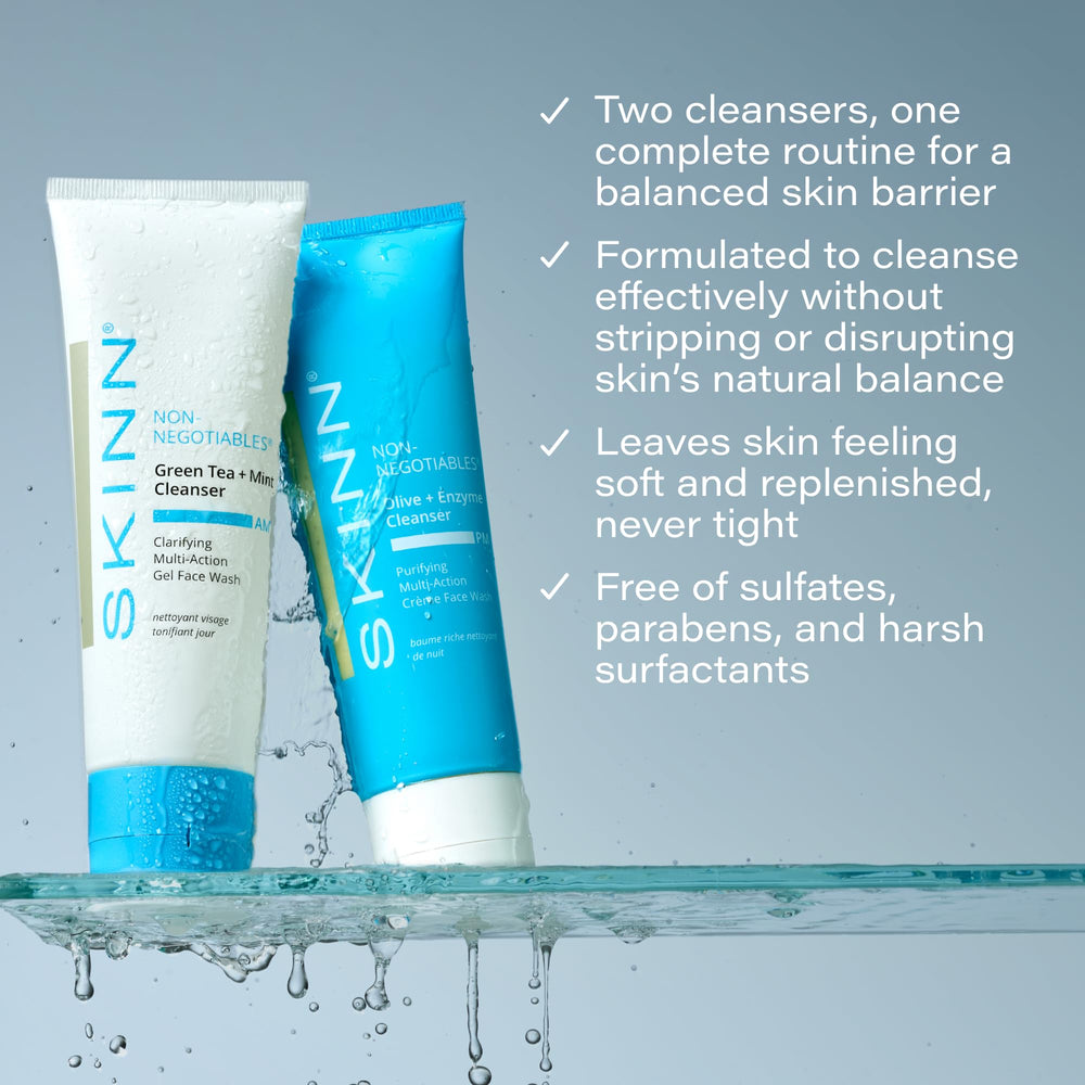 SKINN evening cleansing crème tub top view emphasizing moisturizing restoration