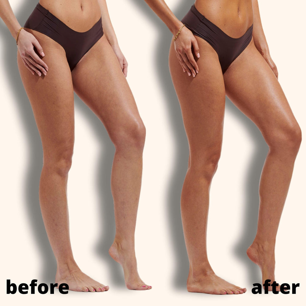 before and after arm showing Skinny Tan gradual tan results and even color