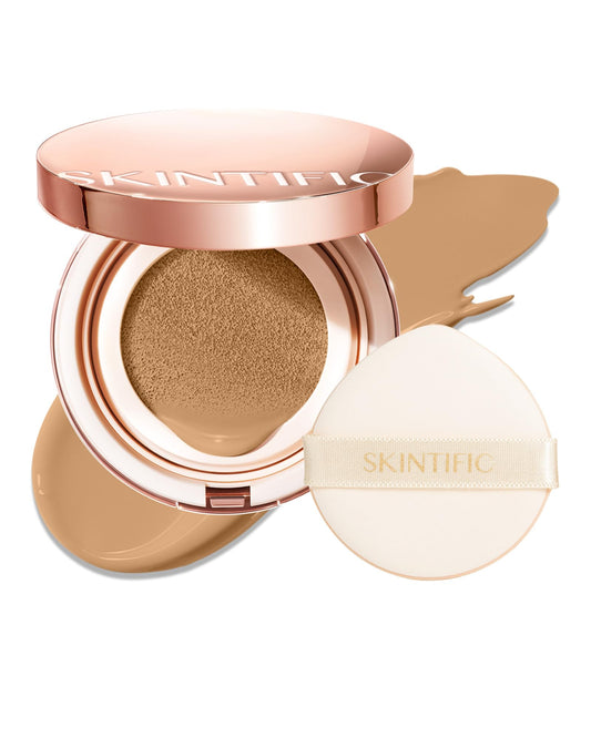 SKINTIFIC cushion compact front showing sleek packaging and easy portability