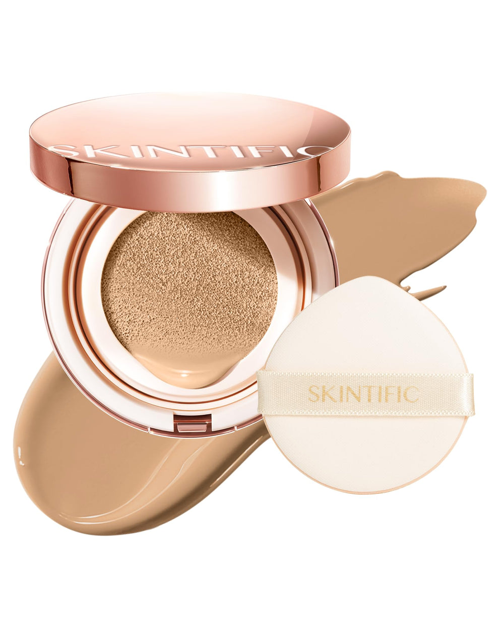 SKINTIFIC compact front view shows branding and shade for instant identification