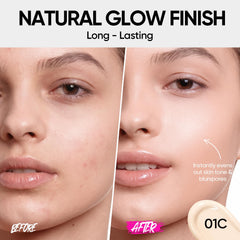 SKINTIFIC open cushion with puff showing easy tap application benefit