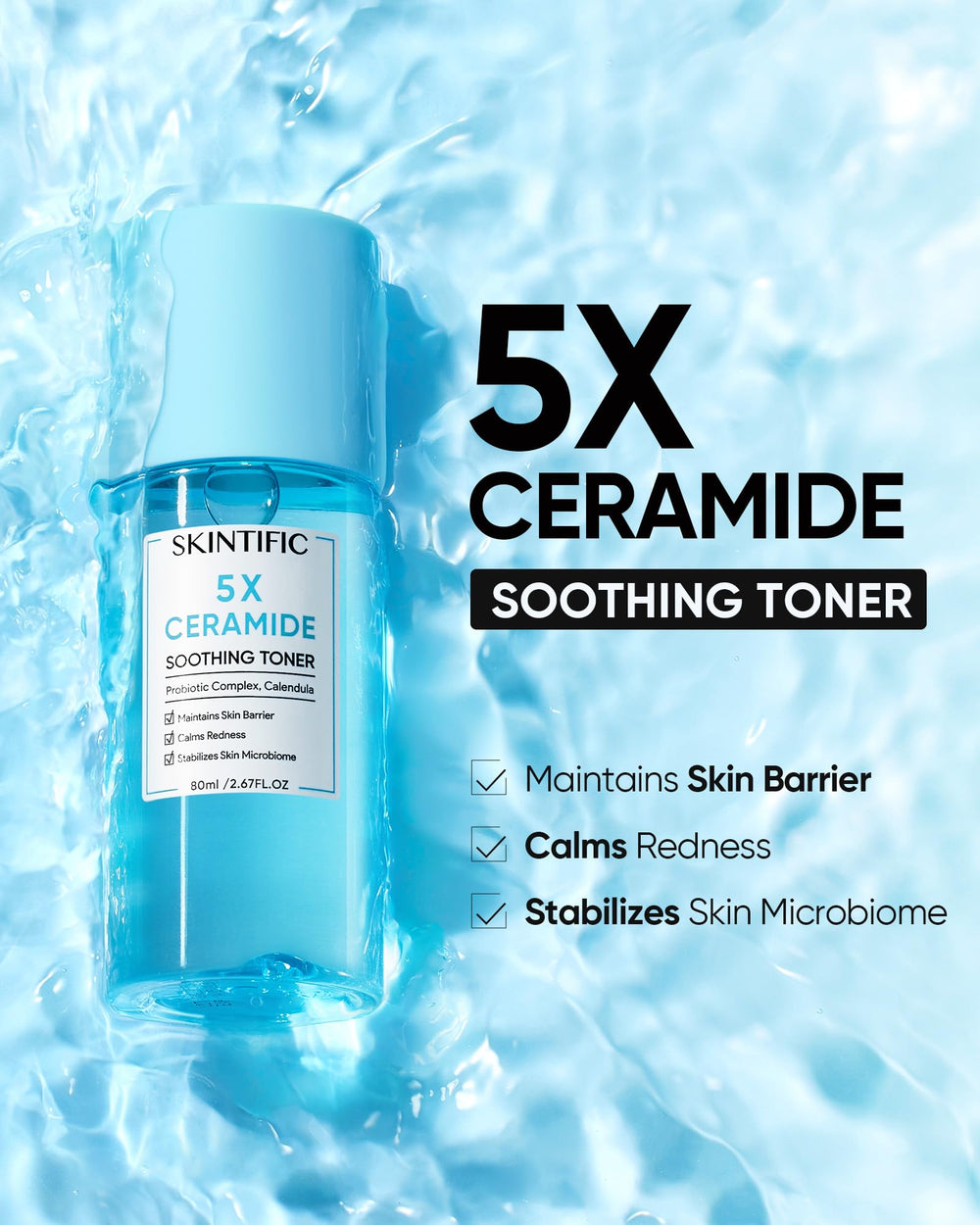 SKINTIFIC close-up of ingredients highlighting ceramides and calendula calming benefit