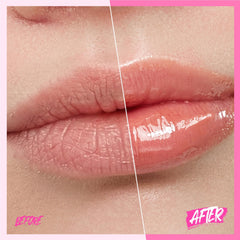 SKINTIFIC lip swatch on hand showing sheer tint and glossy shine benefit