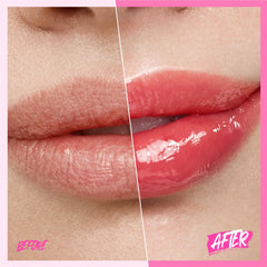 SKINTIFIC tint applied on lips illustrating cherry-red sheen and moisturized look
