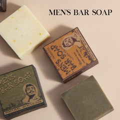 SKIRIFINE soap trio on bathroom shelf in natural light, suggests daily grooming and style