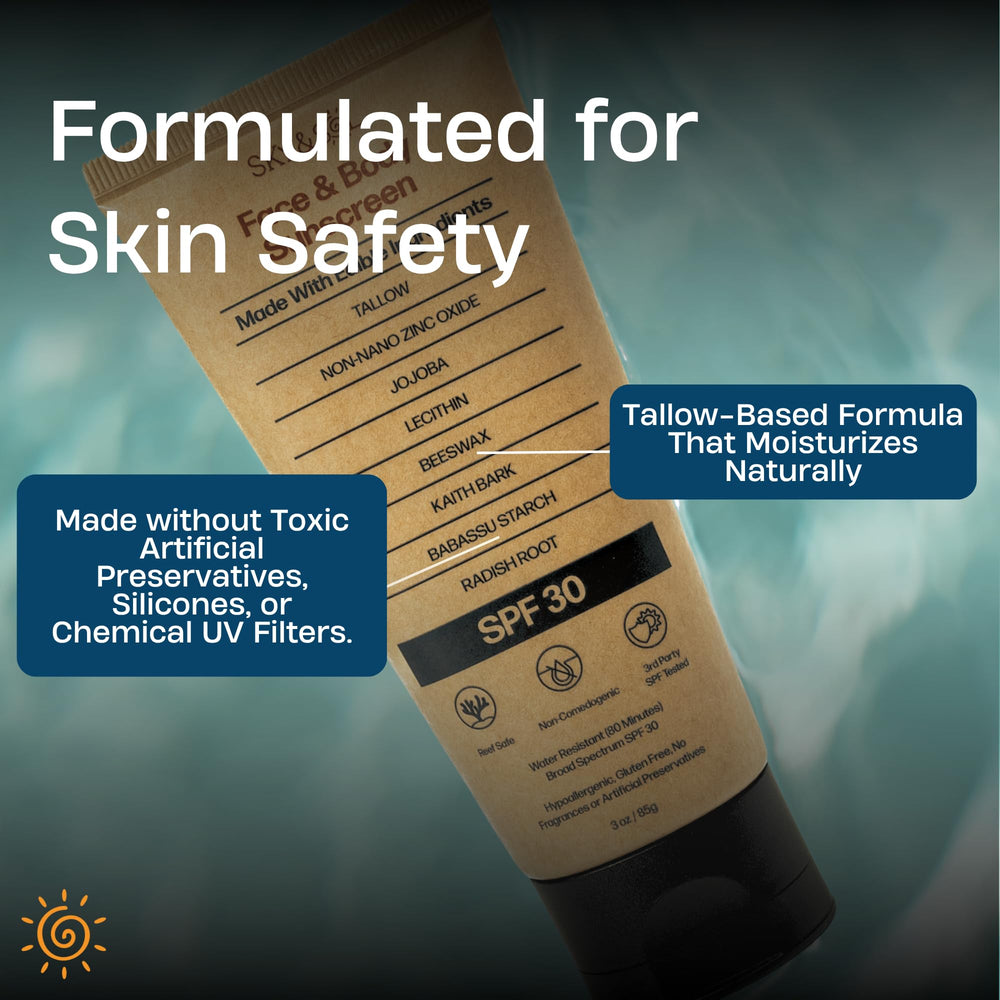 Sky and Sol sunscreen on beach bag illustrating reef-safe protection outdoors