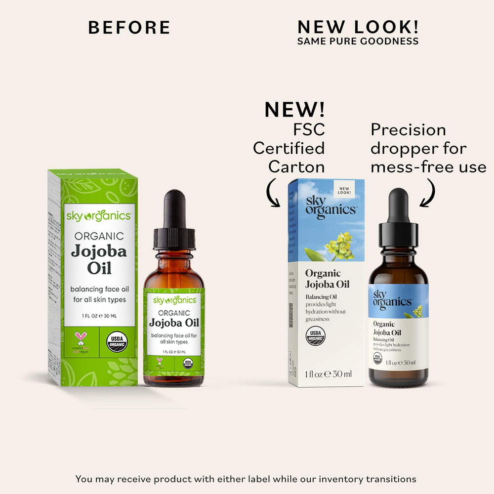 Sky Organics jojoba oil dropper releasing lightweight texture for fast absorption