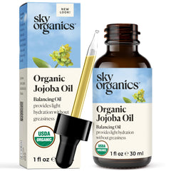 Sky Organics jojoba oil front bottle showing clean packaging and organic benefit