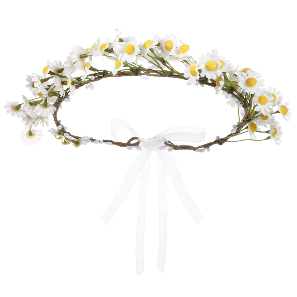 Sliverdew headband front view showing daisies and elegant boho style