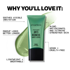 Smashbox primer ingredient label showing algae rose mushroom extracts
