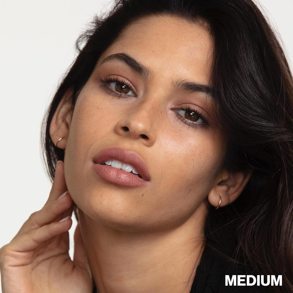 Smashbox before and after side-by-side showcasing evened skin tone benefit