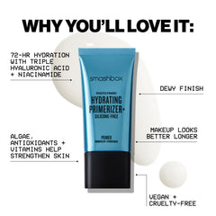 Pump dispensing Smashbox primerizer emphasizing precise, mess-free application benefit