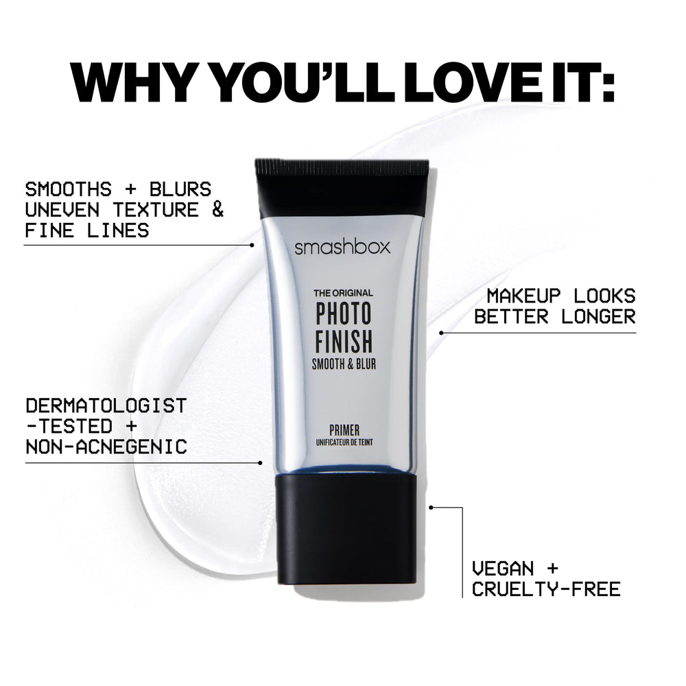 Smashbox primer in hand conveying travel-ready 0.34 fl oz size and portability