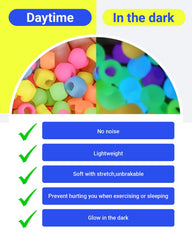 Smefutong glow-in-the-dark beads lighting up in dim room, playful night visibility