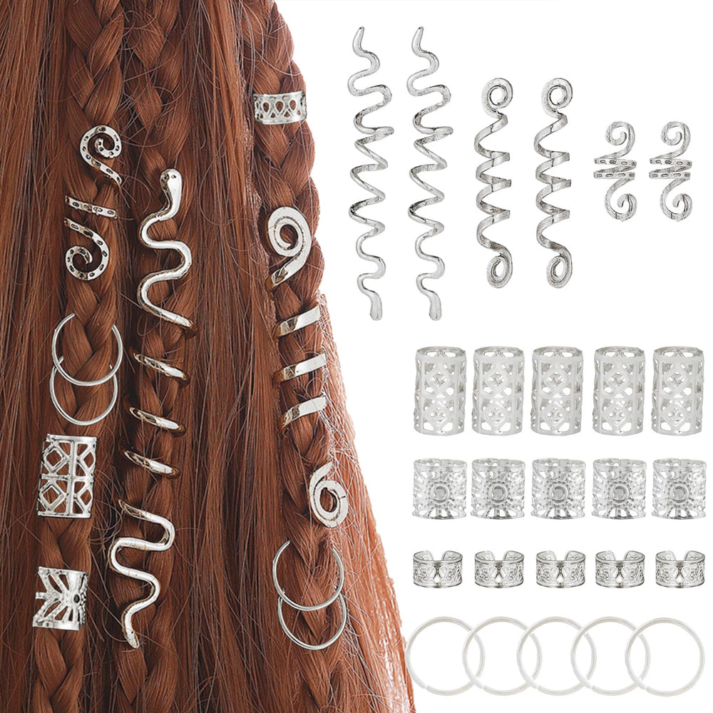 Snmzlc front packaging showing complete 86-piece silver hair bead set and versatility