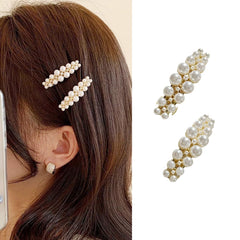 Snmzlc front view metal pearl barrettes showing elegant hold and vintage look