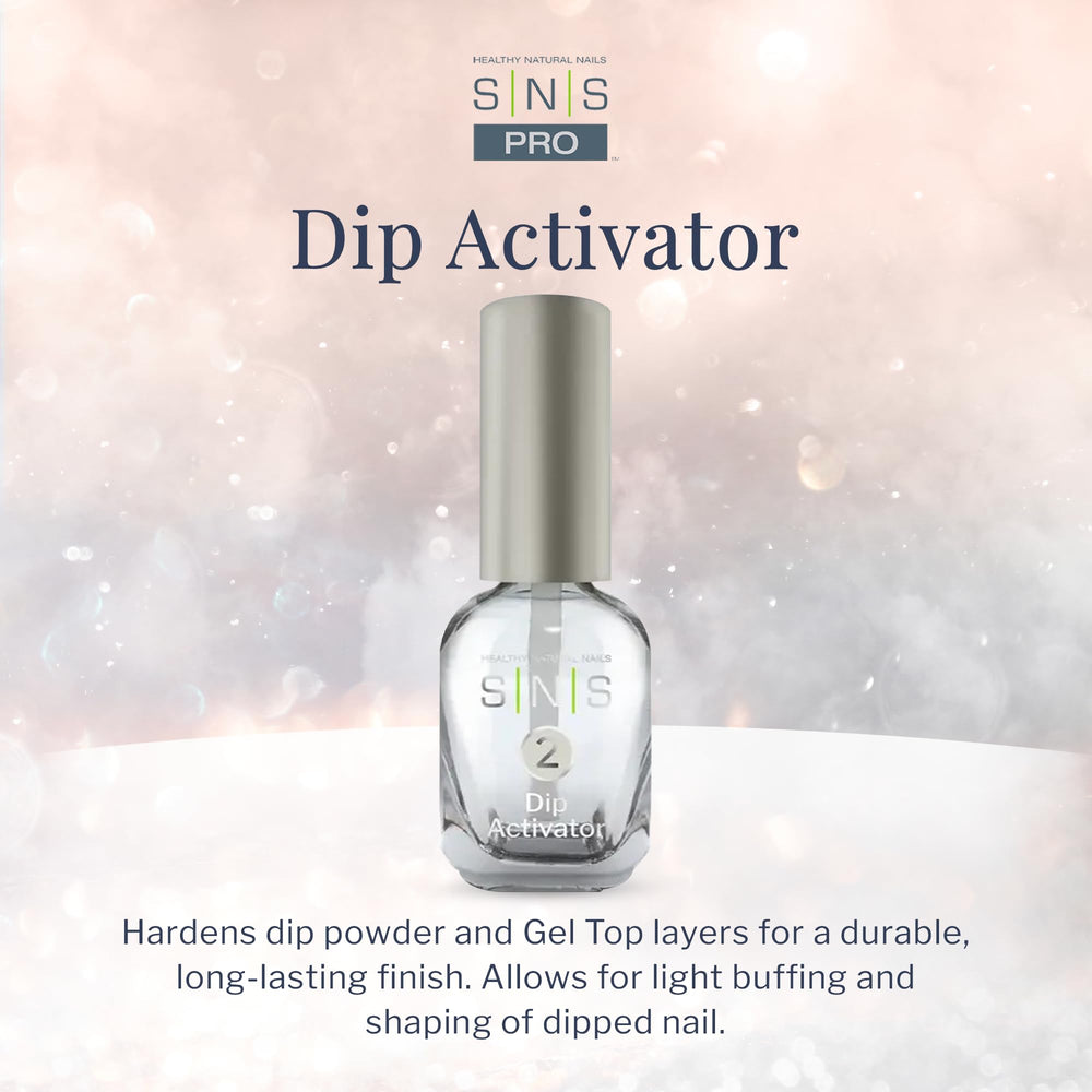 SNS dip activator label closeup highlighting Nutri-Plus ingredients for nail support
