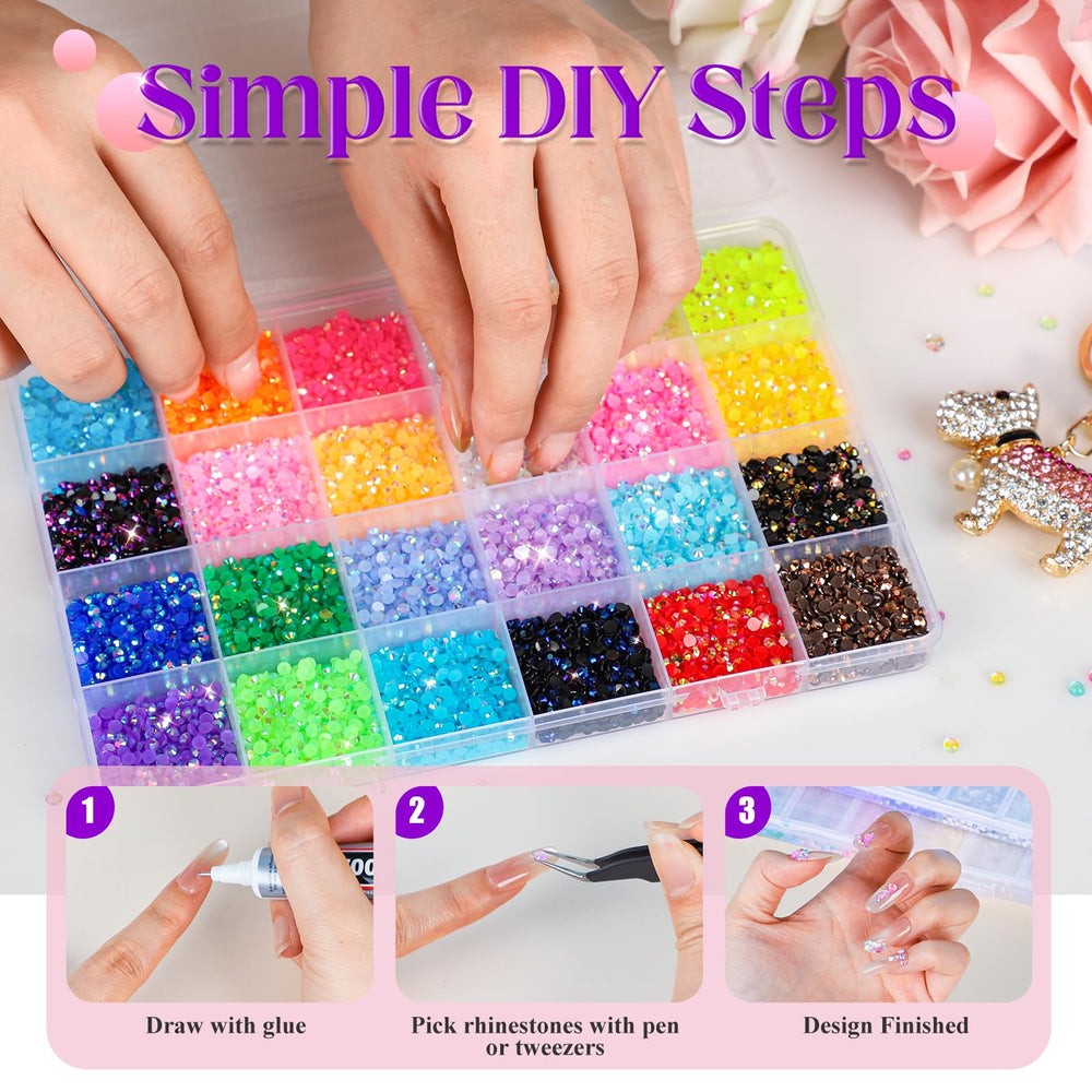 SNUGYOURT nail art application showing tiny rhinestones being placed for professional detail