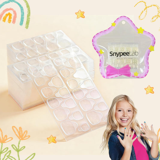 SnypeeLab front packaging showing XS kids adhesive tabs and benefits