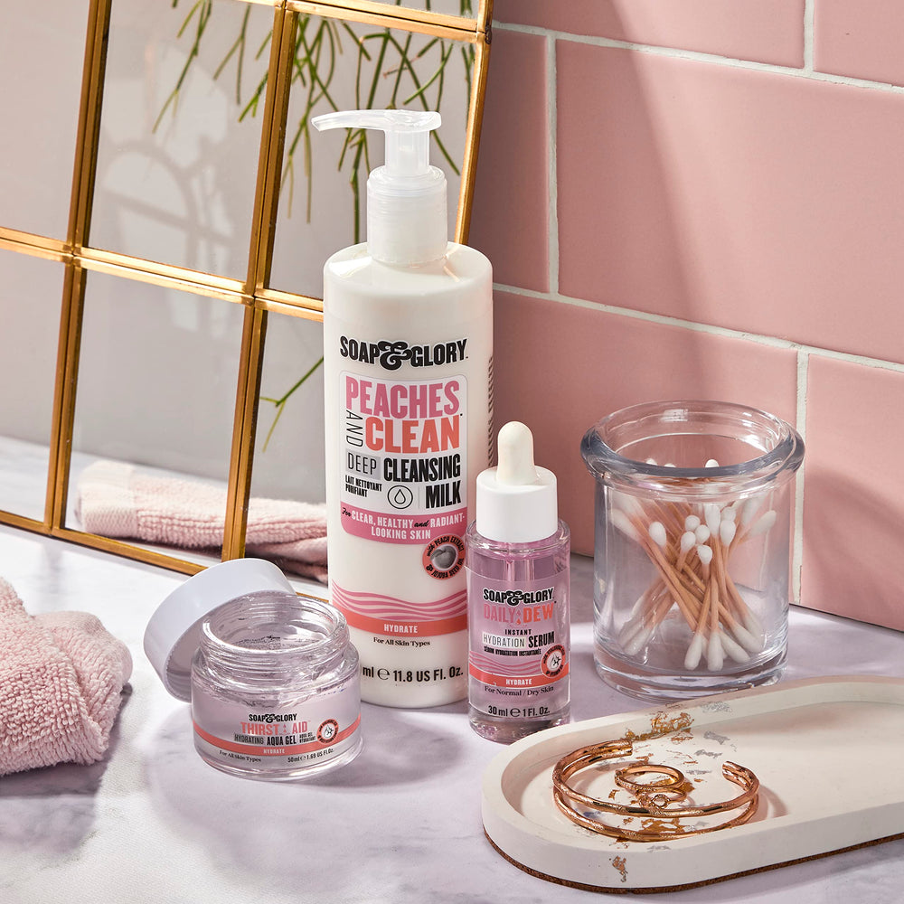 Soap & Glory removing makeup from face, shows effective cleansing