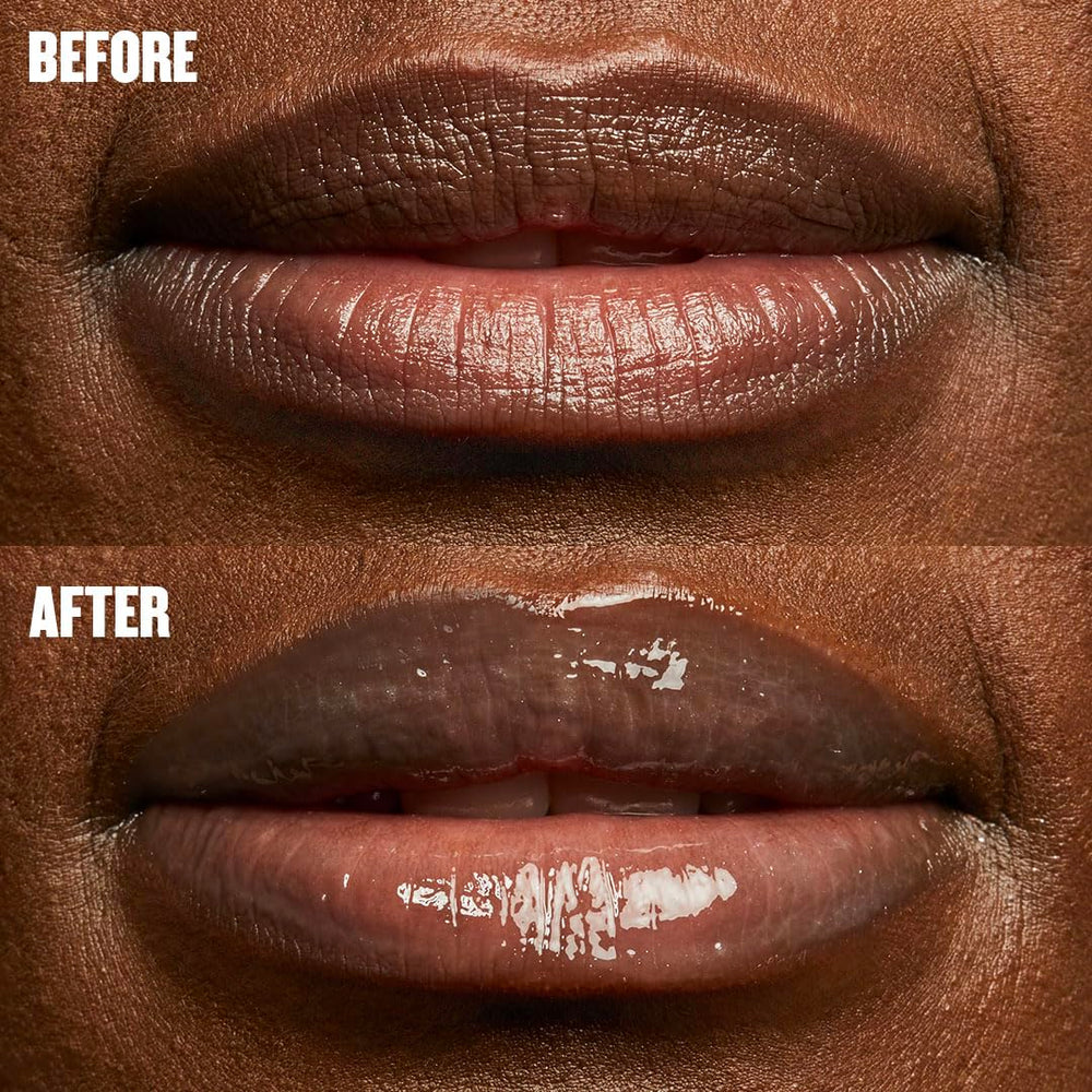 Soap & Glory gloss texture swatch highlighting satin shine and hydrating feel
