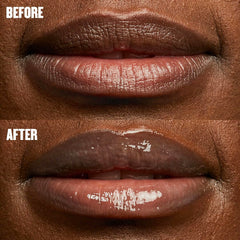 Soap & Glory gloss texture swatch highlighting satin shine and hydrating feel