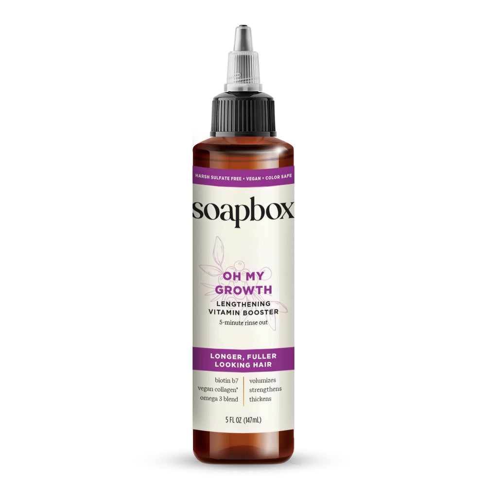 Soapbox Oh My Growth front packaging showing product benefits