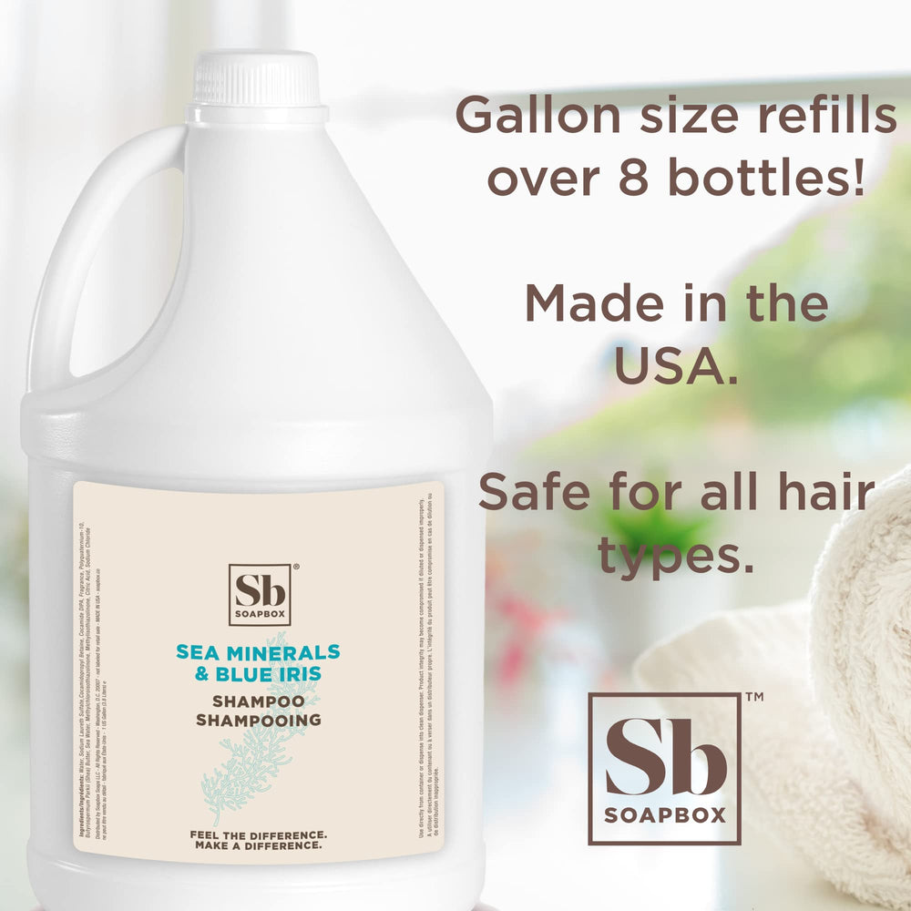 Soapbox shampoo being poured into a refill dispenser for efficient restocking
