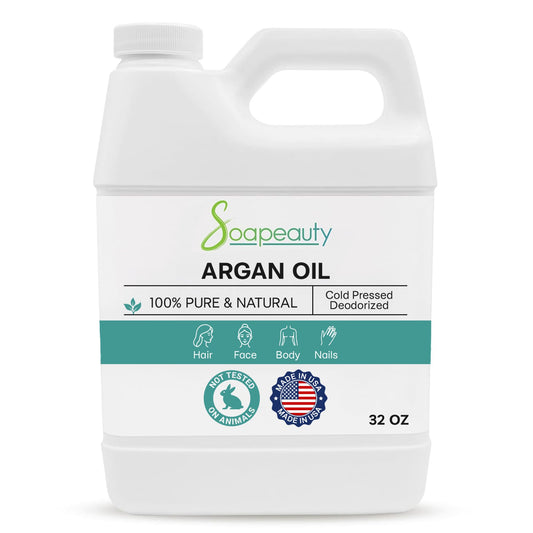 Soapeauty argan oil bottle front showing label and large 32 fl oz size for value