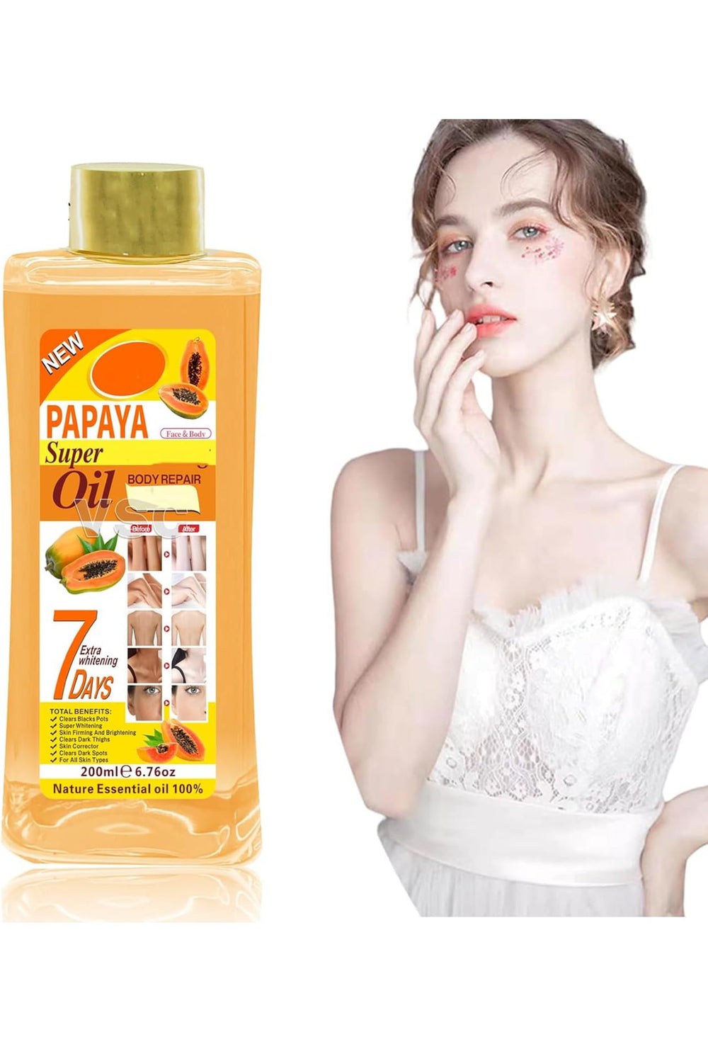 Generic Soft 7 papaya oil pouring texture showing lightweight absorption benefit
