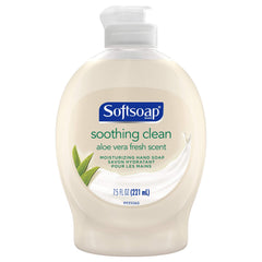 Softsoap front bottle showing aloe vera scent and flip-top for easy moisturizing wash