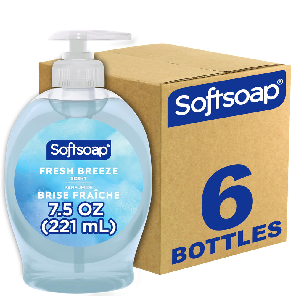 Softsoap front pack showing bottle and fresh breeze scent benefit