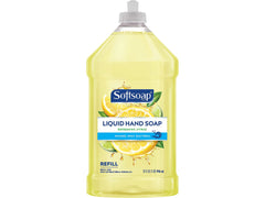 Softsoap front label on 32oz bottle showing lemon scent and refill benefit