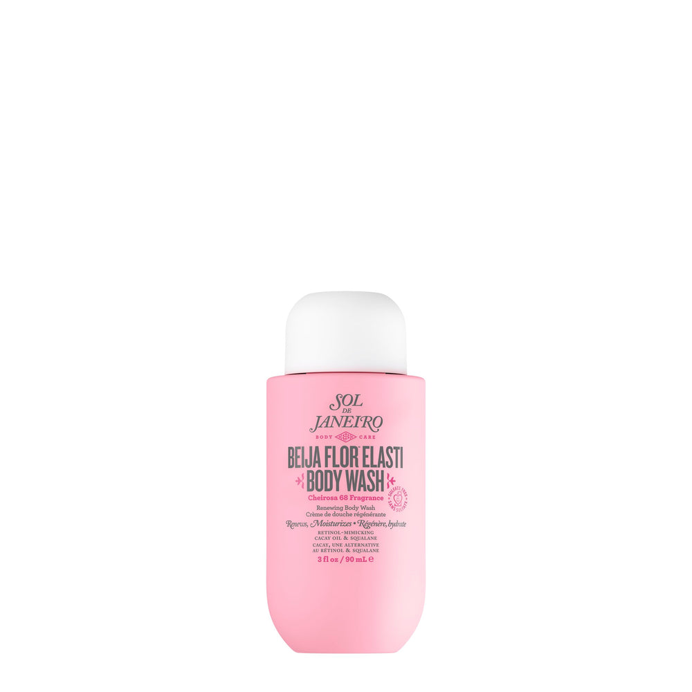 Sol de Janeiro bottle front view showing Beija Flor Body Wash, travel-friendly and vibrant