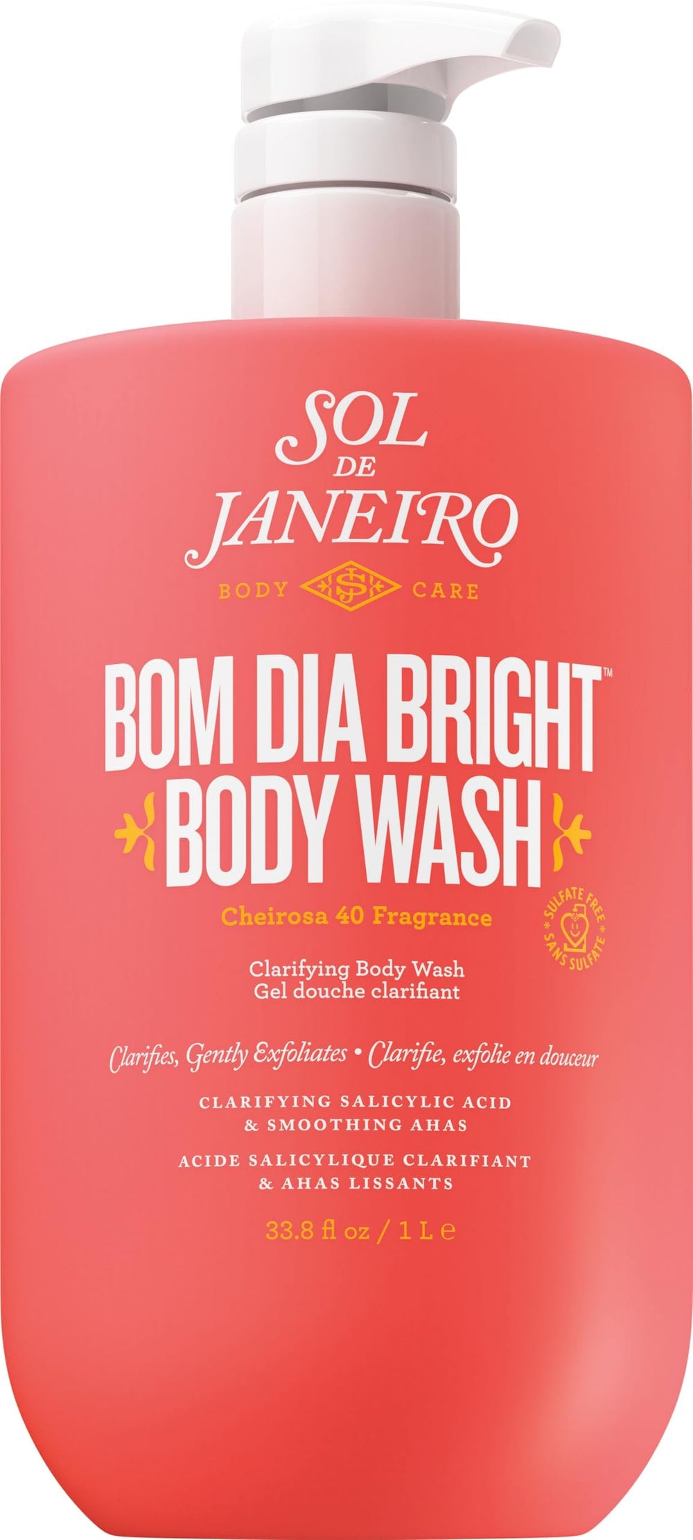 Sol de Janeiro front bottle showing 1L pump, convenient refillable option