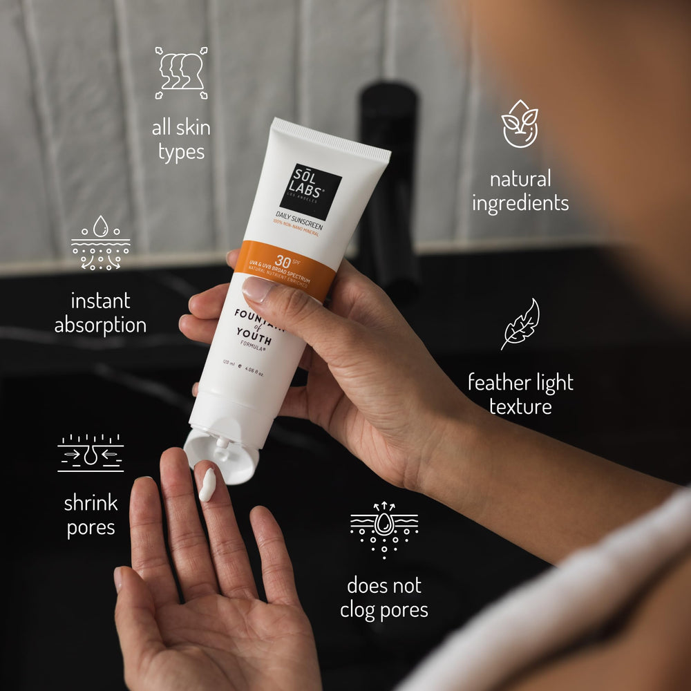 SOL LABS worn under foundation showing smooth base benefit: works as makeup primer