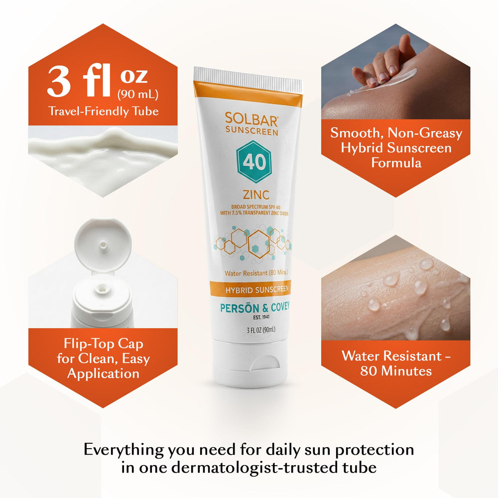 Solbar texture closeup displaying smooth transparent lotion and fast-absorbing benefit
