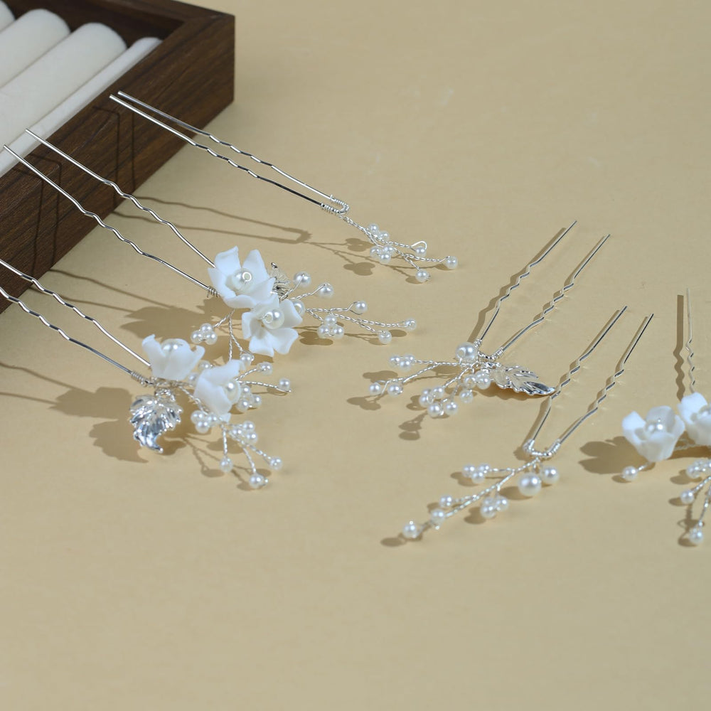 SOLENY hair pin placed in bride updo showing how it enhances wedding hairstyle