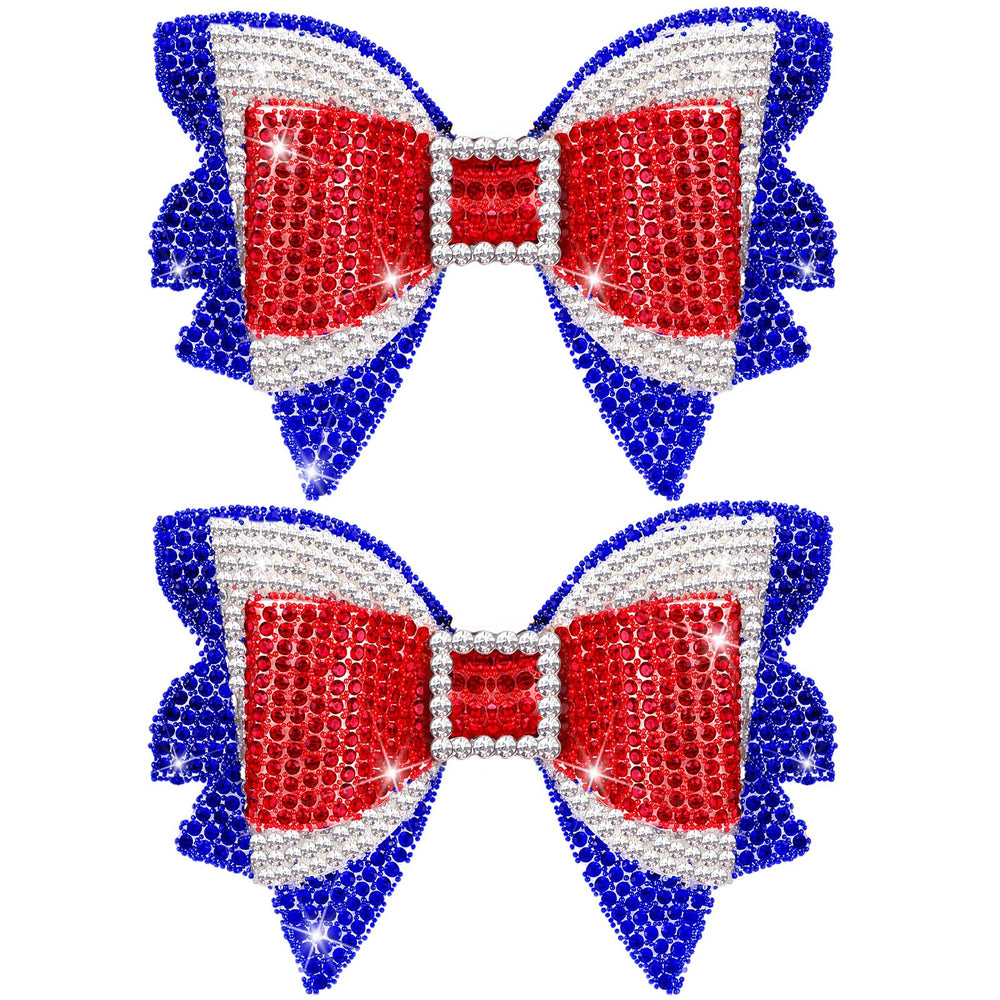 Solsew front view of patriotic bow clips showing bold colors and sparkle