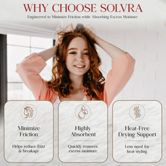Solvra towel next to ruler showing 26x10 inch size for long hair