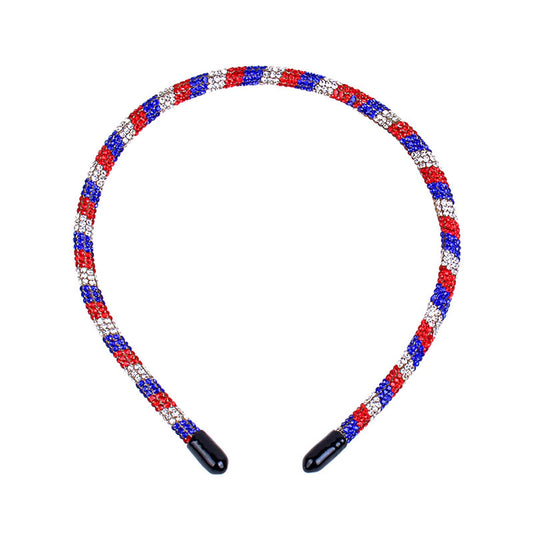 Soochat front view headband showing red white blue rhinestone stars for festive sparkle
