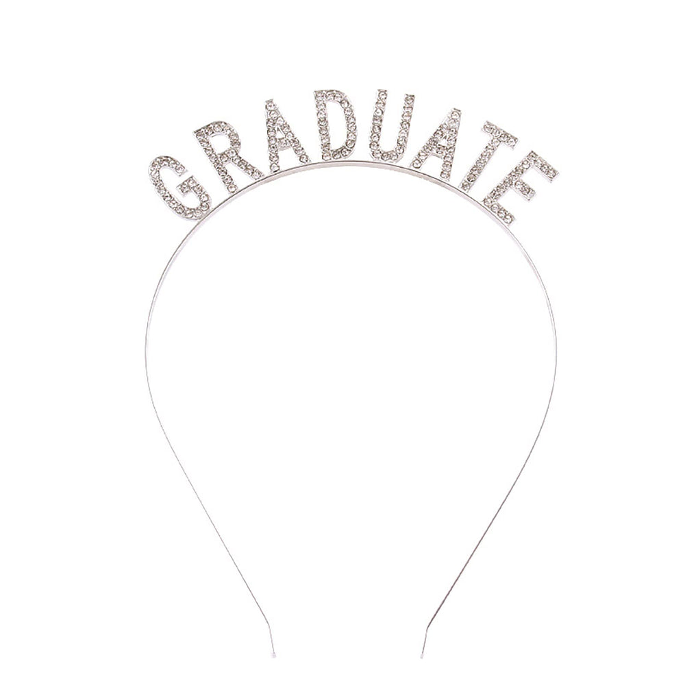 Soochat silver GRADUATE headband front view enhancing celebration photos