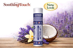 Soothing Touch label close-up displaying ingredients and vegan, gluten-free benefits