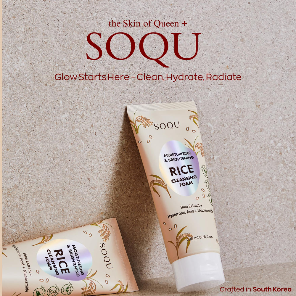 SOQU in bathroom routine setting portraying brightening and hydrating skincare ritual