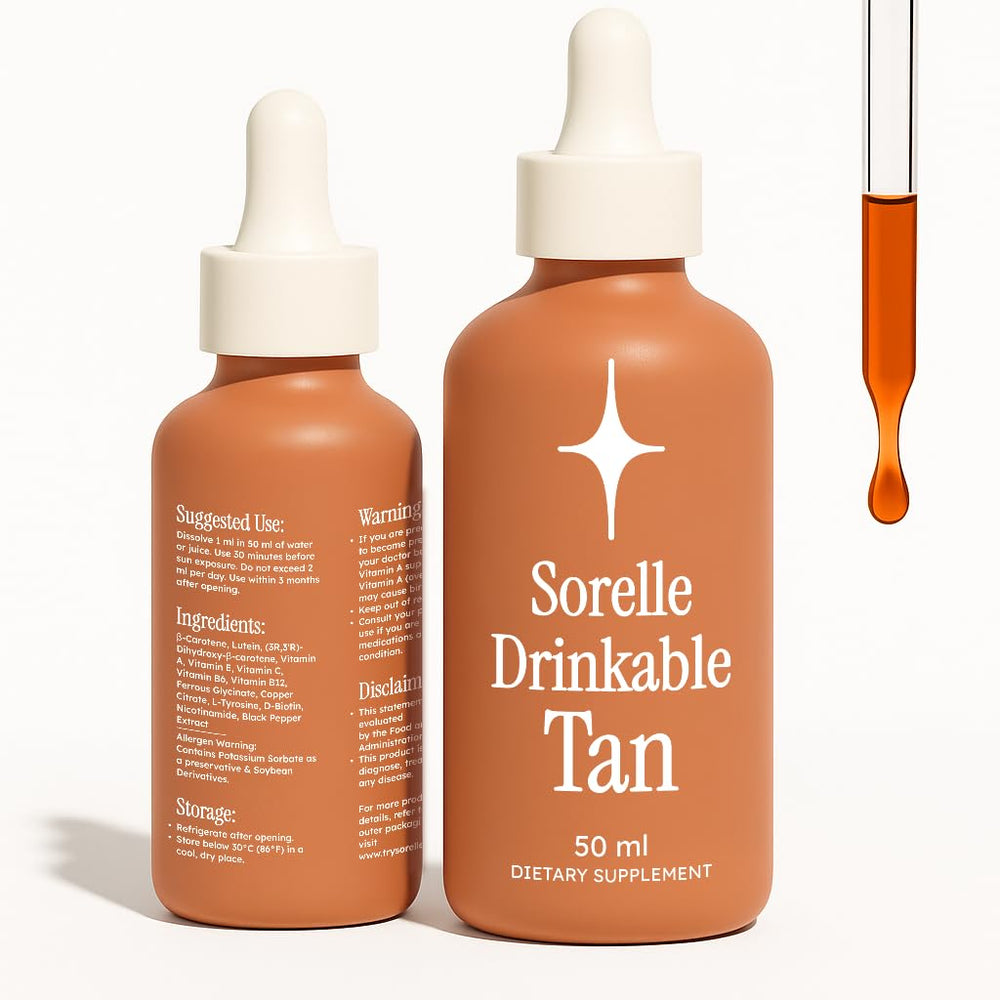 Sorelle bottle front 50ML showing label and clean design for trusted tanning