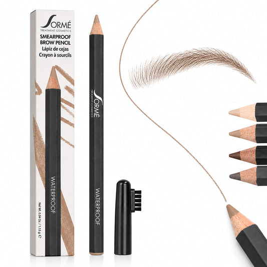 SORMÉ eyebrow pencil front packaging showing color and brush, easy identification benefit