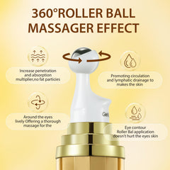 Soulight serum applied to ring finger ready for gentle under-eye use
