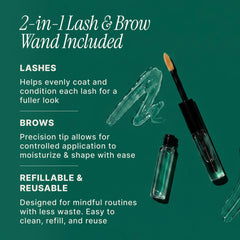 SOULSATION eyelash kit laid out with wand, brush, funnel and vials for easy use