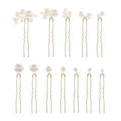 soulshow front view of 12 gold pearl hair pins, elegant set for weddings
