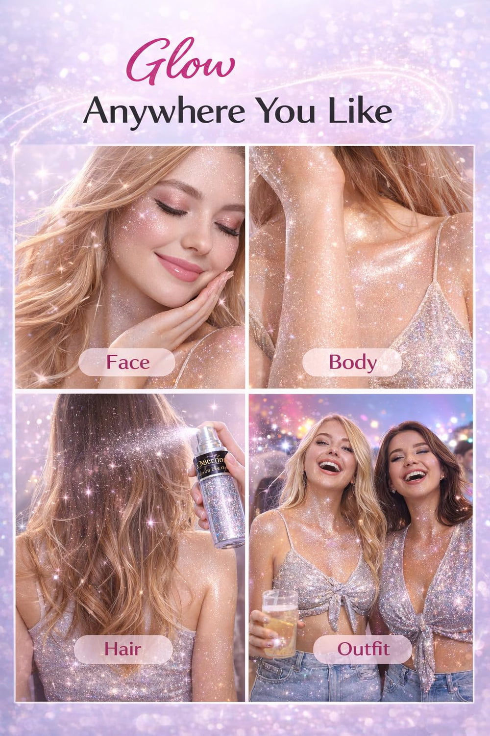 Sovano label close-up showing cosmetic-grade ingredients and glitter weight